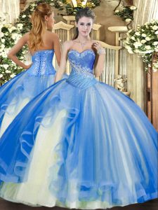 Classical Ball Gowns Sweet 16 Quinceanera Dress Baby Blue Sweetheart Tulle Sleeveless Floor Length Lace Up