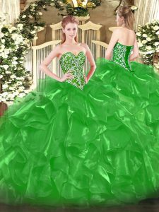 Floor Length Green Sweet 16 Quinceanera Dress Sweetheart Sleeveless Lace Up