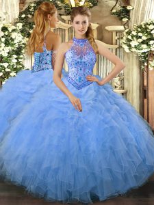 Colorful Baby Blue Sleeveless Organza Lace Up Quinceanera Gowns for Sweet 16 and Quinceanera