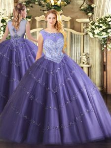 Elegant Sleeveless Floor Length Beading Lace Up Sweet 16 Quinceanera Dress with Lavender