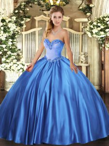 Blue Quinceanera Gowns Military Ball and Sweet 16 and Quinceanera with Beading Sweetheart Sleeveless Lace Up