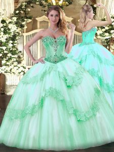 Top Selling Sleeveless Lace Up Floor Length Beading and Appliques Sweet 16 Dresses