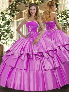 Modern Sleeveless Beading and Ruffled Layers Lace Up 15 Quinceanera Dress