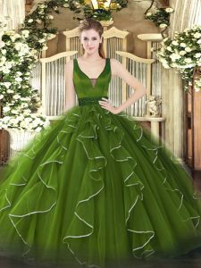 Dramatic Floor Length Olive Green Quinceanera Dress Straps Sleeveless Lace Up