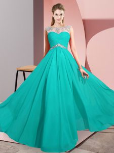 Turquoise Clasp Handle Homecoming Dress Beading Sleeveless Floor Length