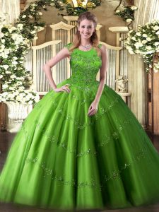 15th Birthday Dress Military Ball and Sweet 16 and Quinceanera with Beading and Appliques Scoop Sleeveless Zipper