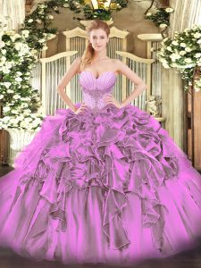 Luxury Sweetheart Sleeveless Organza Quinceanera Dress Beading and Ruffles Lace Up