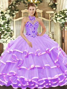Spectacular Sleeveless Beading and Embroidery and Ruffled Layers Lace Up 15th Birthday Dress