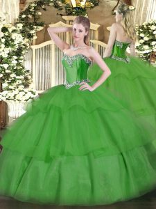 Suitable Green Sleeveless Tulle Lace Up Quinceanera Gowns for Military Ball and Sweet 16 and Quinceanera