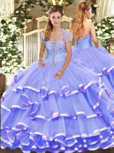 Floor Length Lavender 15 Quinceanera Dress Strapless Sleeveless Lace Up