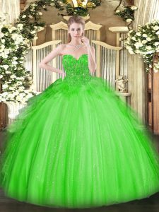 Sweet Tulle Lace Up Quinceanera Gowns Sleeveless Floor Length Lace