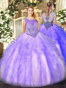 Floor Length Lavender Ball Gown Prom Dress Scoop Sleeveless Lace Up