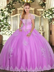 Lilac Sleeveless Appliques Floor Length Quinceanera Gowns