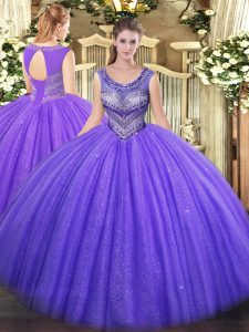 Great Floor Length Lace Up Sweet 16 Dress Lavender for Sweet 16 and Quinceanera with Beading