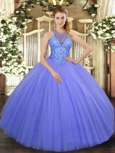 Luxurious Lavender Sleeveless Beading Floor Length Quinceanera Dress