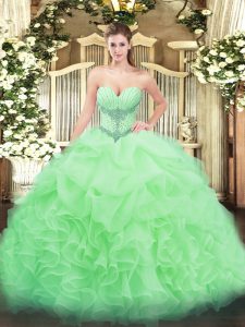 Most Popular Sleeveless Lace Up Floor Length Beading and Ruffles and Pick Ups Vestidos de Quinceanera