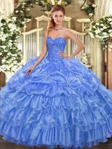 Sleeveless Lace Up Floor Length Beading and Ruffled Layers and Pick Ups Quince Ball Gowns