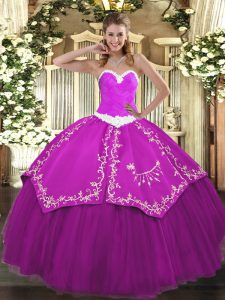Trendy Ball Gowns Quinceanera Dresses Fuchsia Sweetheart Organza and Taffeta Sleeveless Floor Length Lace Up