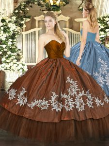 Sleeveless Floor Length Embroidery Zipper Quinceanera Dress with Brown