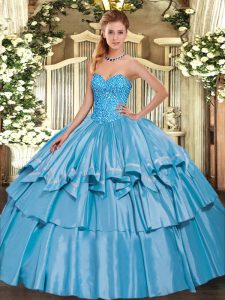 Baby Blue Lace Up Sweetheart Beading and Ruffled Layers Quinceanera Gown Organza and Taffeta Sleeveless