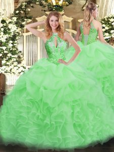 Lovely Organza Lace Up Halter Top Sleeveless Floor Length Sweet 16 Quinceanera Dress Beading