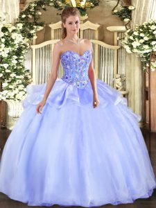 Glorious Sweetheart Sleeveless Lace Up Quince Ball Gowns Lavender Organza
