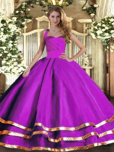 Suitable Purple Lace Up 15th Birthday Dress Ruffled Layers Sleeveless Floor Length