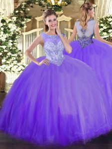 Cute Floor Length Lavender Quinceanera Dress Tulle Sleeveless Beading