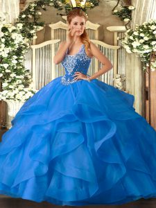 Spectacular Floor Length Baby Blue Sweet 16 Dresses Straps Sleeveless Lace Up