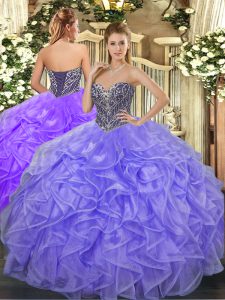 Simple Sleeveless Lace Up Floor Length Beading and Ruffles 15 Quinceanera Dress
