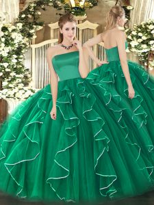 Classical Dark Green Sleeveless Floor Length Ruffles Zipper Quince Ball Gowns