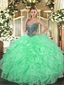 Free and Easy Floor Length Ball Gowns Sleeveless Apple Green Vestidos de Quinceanera Lace Up