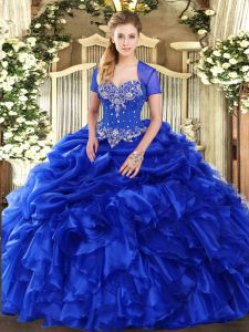 Hot Sale Floor Length Royal Blue Quinceanera Gowns Sweetheart Sleeveless Lace Up