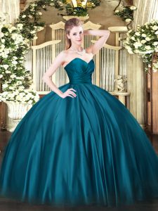 Teal Quinceanera Dresses Military Ball and Sweet 16 and Quinceanera with Ruching Sweetheart Sleeveless Zipper