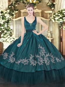 Pretty Teal Zipper Sweet 16 Dresses Beading and Embroidery Sleeveless Floor Length
