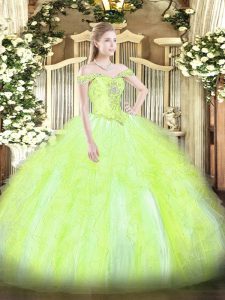 New Arrival Yellow Green Sleeveless Beading and Ruffles Floor Length Quinceanera Dresses