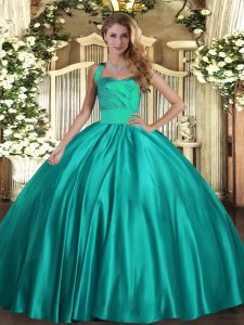 Luxury Halter Top Sleeveless Lace Up 15th Birthday Dress Turquoise Satin