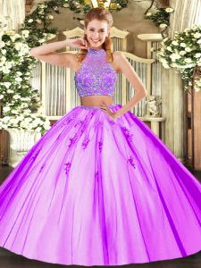 Beading Vestidos de Quinceanera Lilac Criss Cross Sleeveless Floor Length