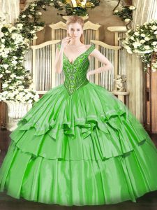 Spectacular Lace Up Sweet 16 Dresses Beading and Ruffled Layers Sleeveless Floor Length