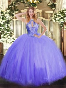 Lavender Lace Up Sweet 16 Dress Beading Sleeveless Floor Length