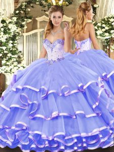 Noble Lavender Sweetheart Neckline Beading and Ruffled Layers Quinceanera Gowns Sleeveless Lace Up