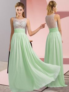 Floor Length Side Zipper Prom Evening Gown Apple Green for Prom and Party with Beading