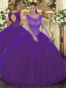Designer Beading Sweet 16 Dresses Purple Backless Sleeveless Floor Length