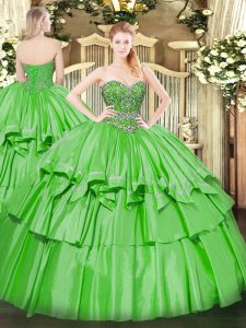 New Arrival Sleeveless Lace Up Floor Length Beading and Ruffled Layers Sweet 16 Quinceanera Dress