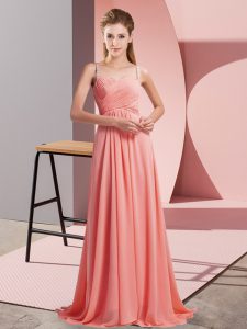 Wonderful Backless Homecoming Dress Watermelon Red for Prom and Party with Ruching Sweep Train