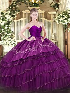 Super Organza and Taffeta Sleeveless Floor Length Quinceanera Dress and Embroidery and Ruffled Layers