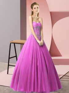 Beading Prom Party Dress Lilac Lace Up Sleeveless Floor Length