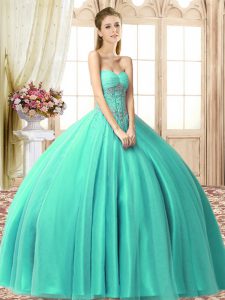 Ball Gowns Quince Ball Gowns Turquoise Sweetheart Tulle Sleeveless Floor Length Lace Up