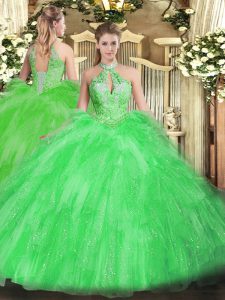 Comfortable Ball Gowns Beading and Ruffles 15 Quinceanera Dress Lace Up Organza Sleeveless Floor Length