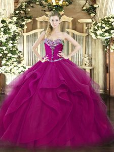 Superior Tulle Sleeveless Floor Length Sweet 16 Dresses and Beading and Ruffles